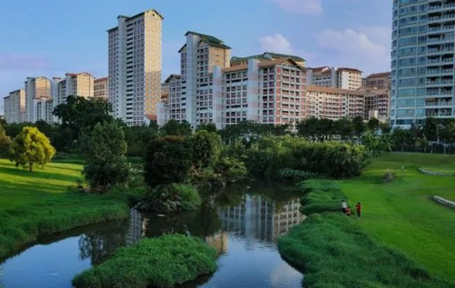 Green space and mature planting in the north-east of Singapore near Seletar Hills Estate