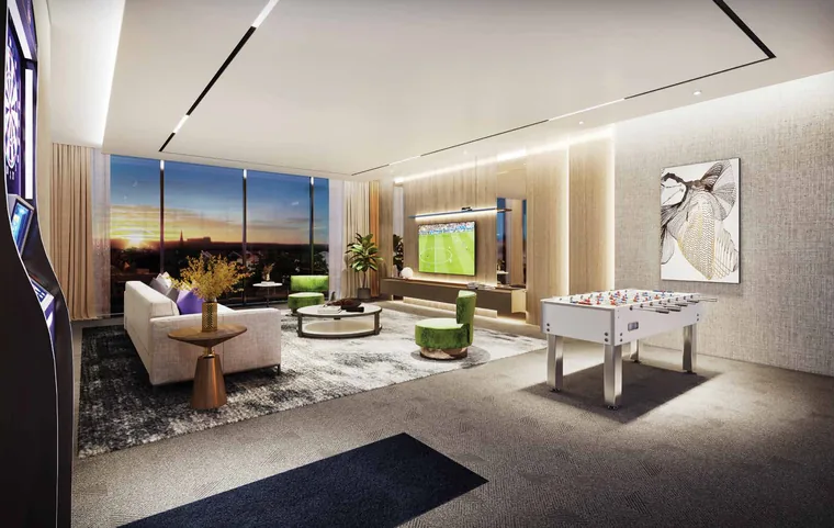 Two-storey clubhouse lounge at Belgravia Ace, part of the viewing route